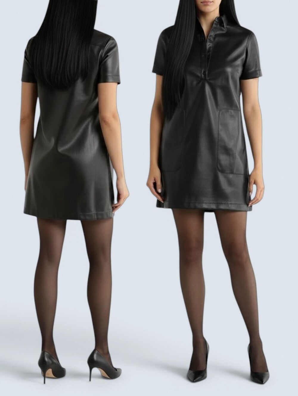 MAX STUDIO BLACK FAUX LEATHER SHORT SLEEVE SHIRTDRESS DRESS SZ S NWT